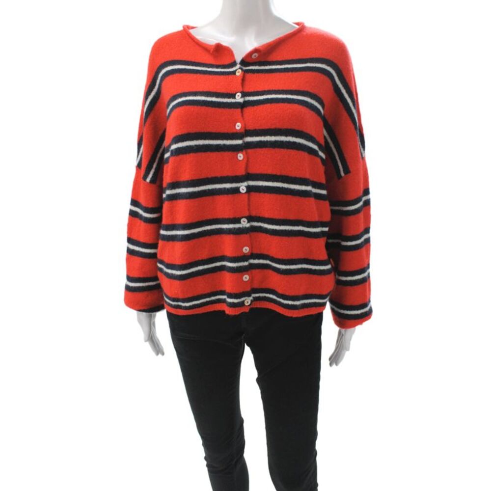 Things Between Women Cardigan Red Striped Long Sleeve Round Neck Size M